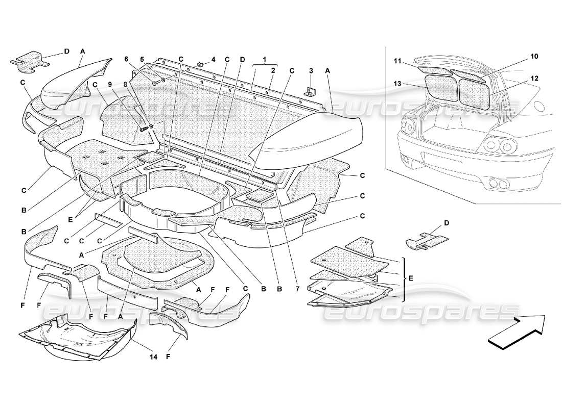 ferrari 456 gt/gta aislamientos del capó del maletero: no para 456 diagrama de piezas de gta