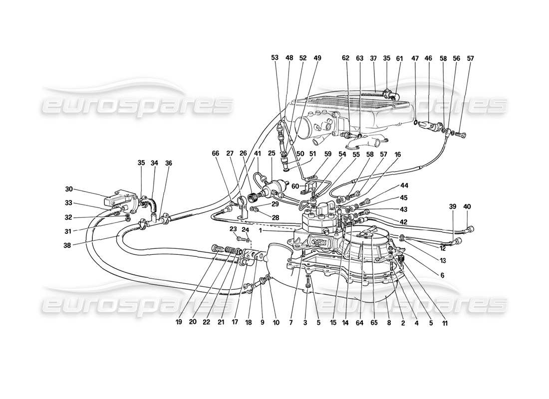 ferrari mondial 3.2 qv (1987) diagrama de piezas de líneas de distribuidores de combustible (para la versión ch87)