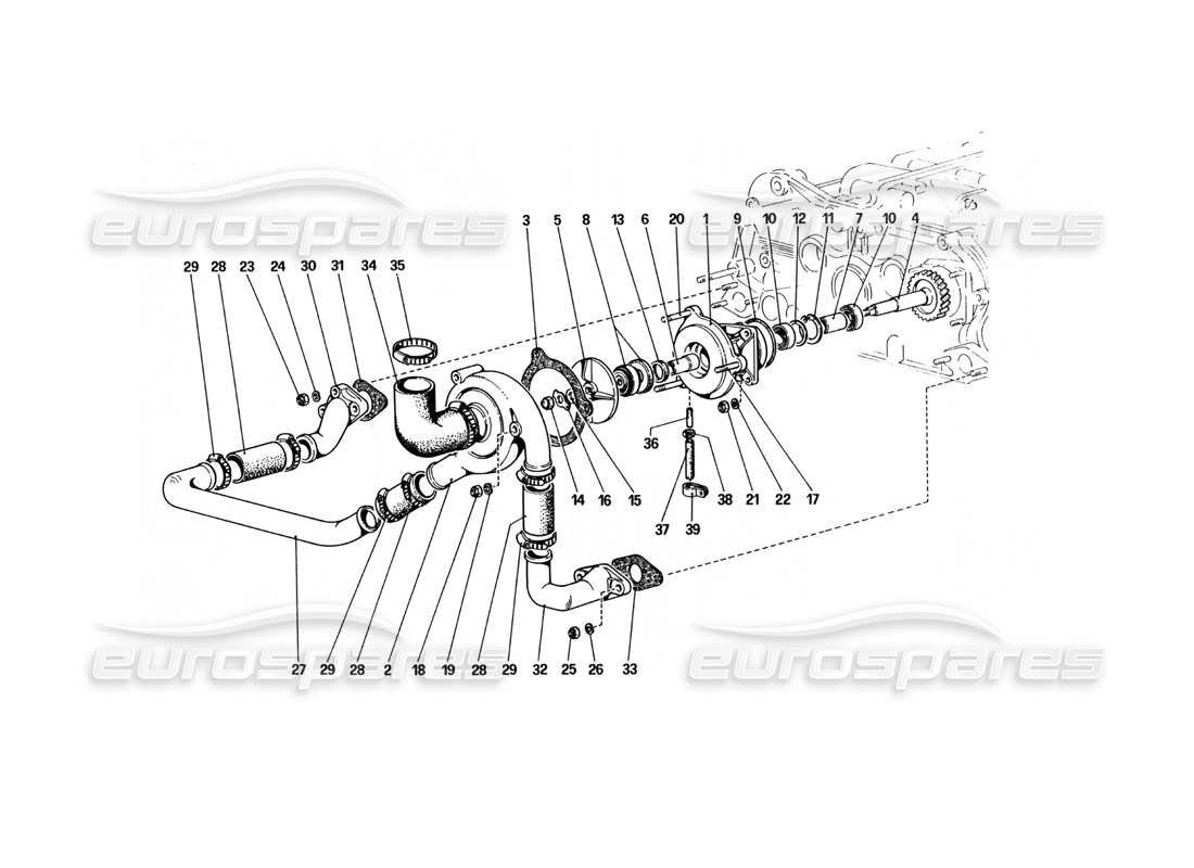 ferrari 512 bbi diagrama de piezas de bomba de agua y tuberías