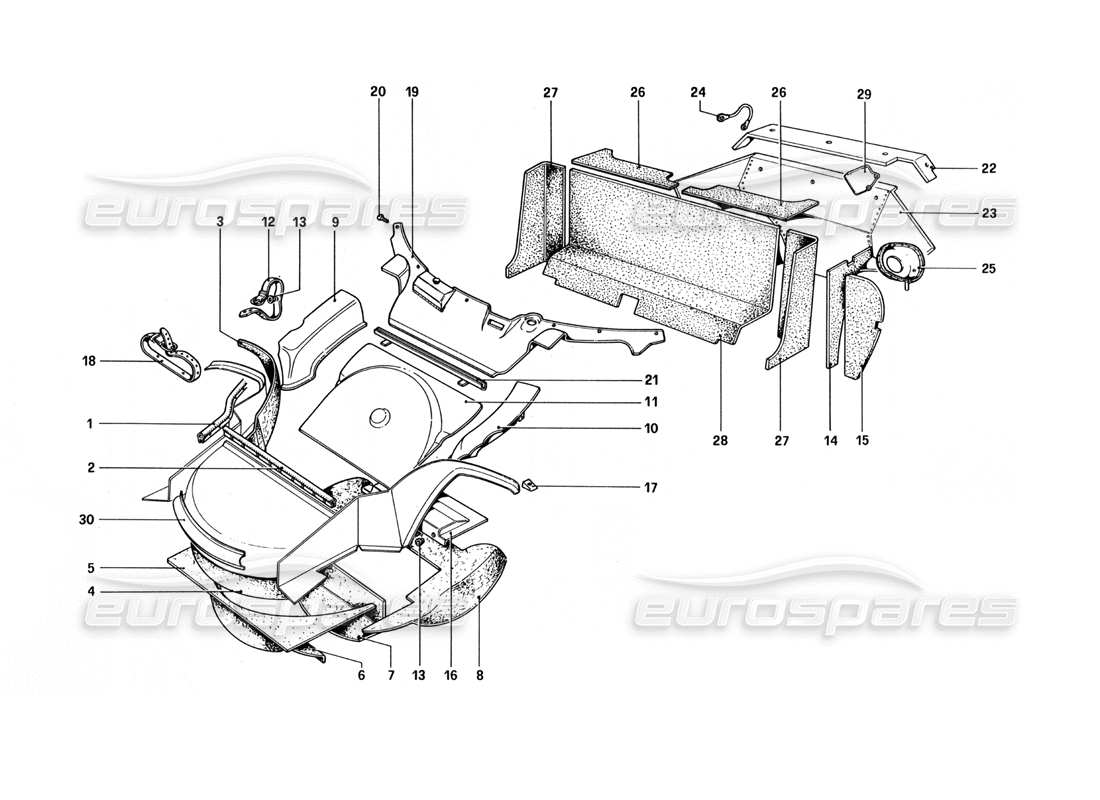 ferrari 512 bbi diagrama de piezas de material aislante y mamparos