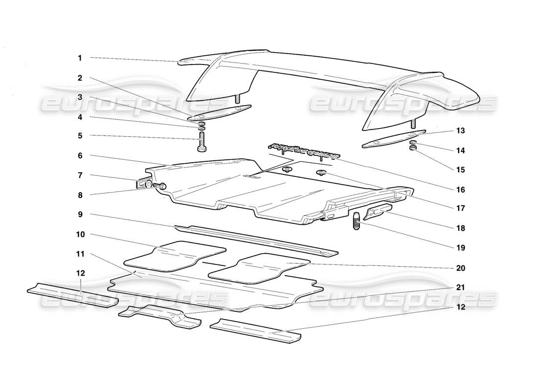 lamborghini diablo vt (1994) capó trasero y ala diagrama de piezas