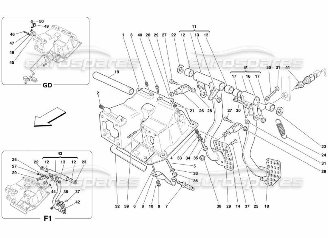 ferrari 575 superamerica diagrama de piezas de pedales