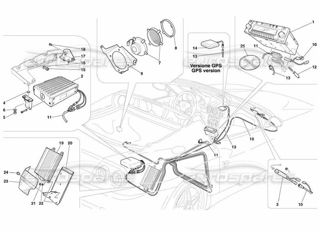 ferrari 575 superamerica equipo estéreo: diagrama de piezas del gps