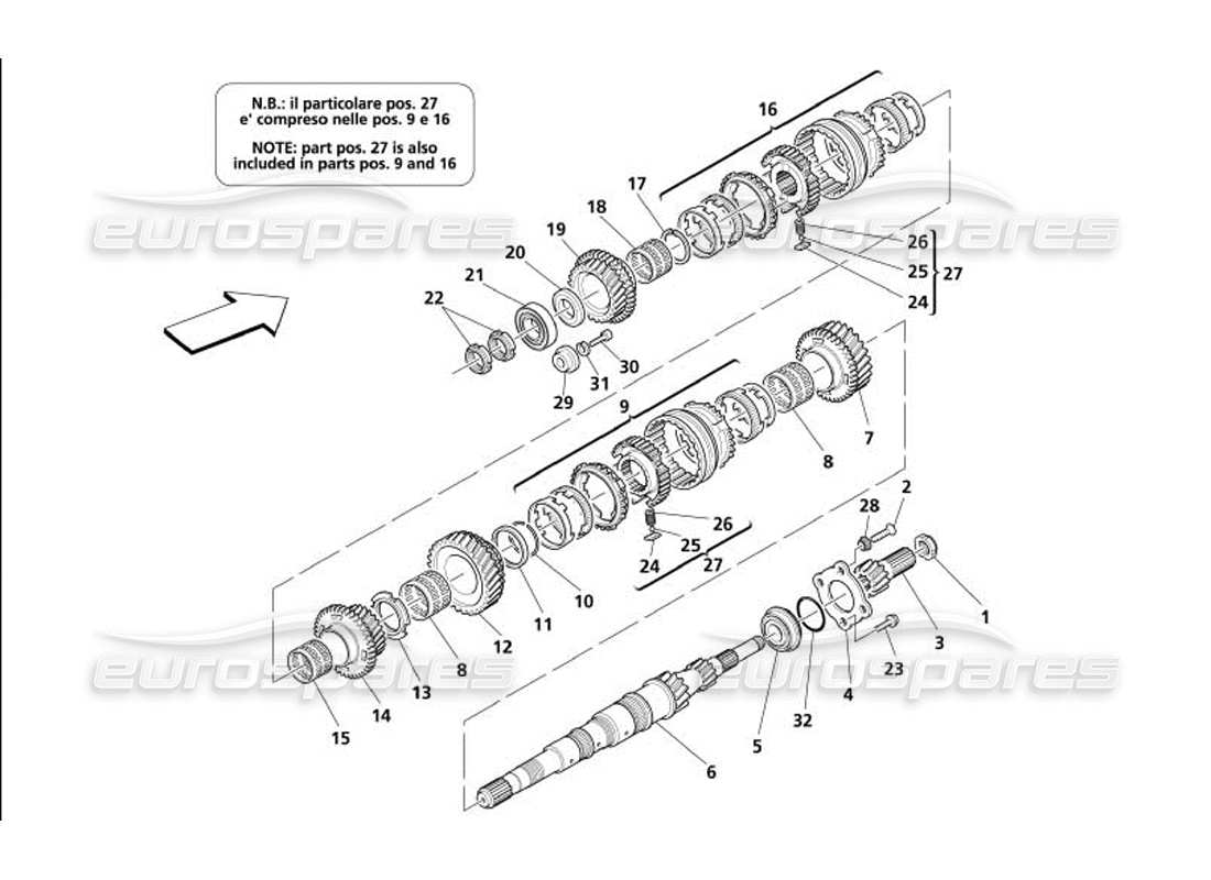 maserati 4200 gransport (2005) diagrama de piezas de engranajes del eje principal