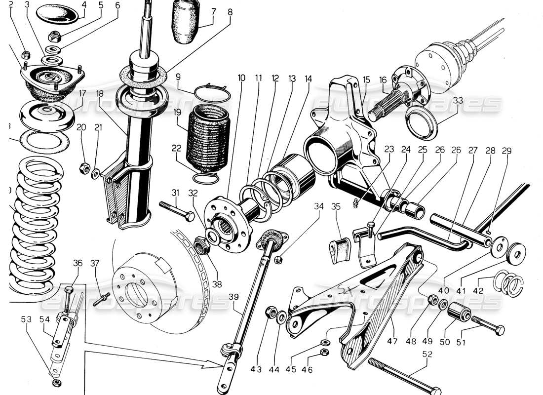 lamborghini urraco p300 diagrama de piezas de la suspensión trasera