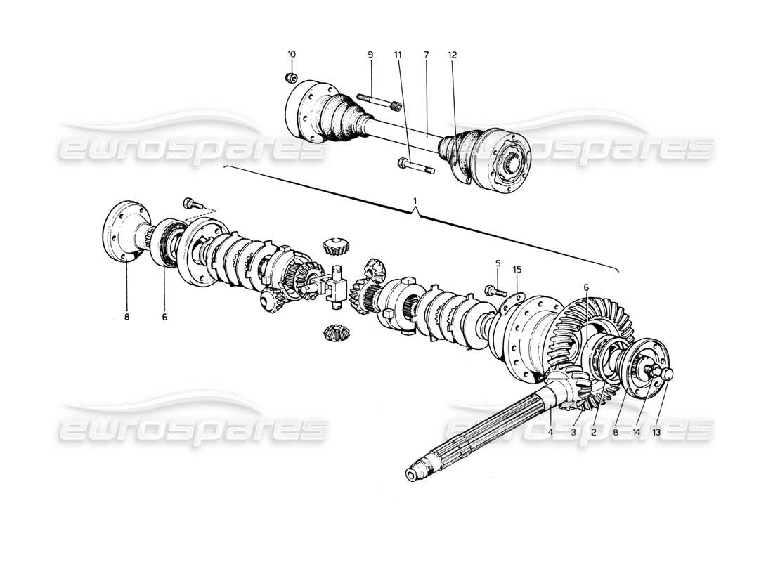 ferrari 365 gt4 berlinetta boxer diagrama de piezas del diferencial y los semiejes