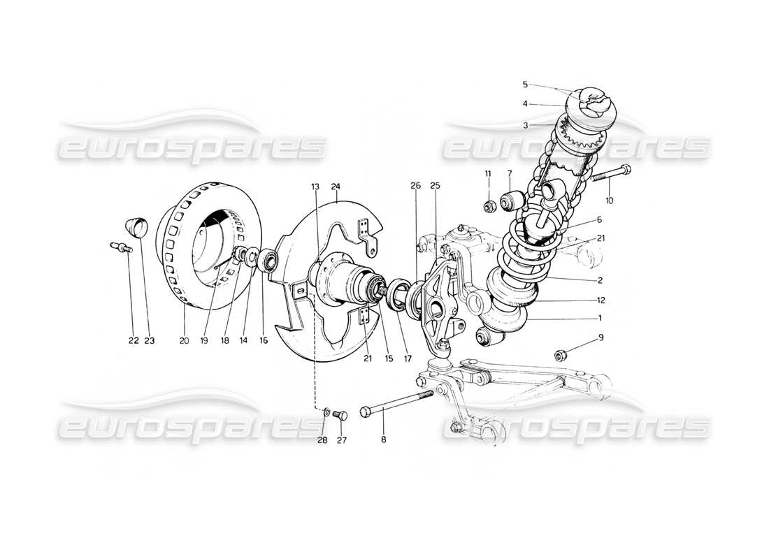 ferrari 400 gt (mechanical) suspensión delantera - diagrama de piezas del amortiguador