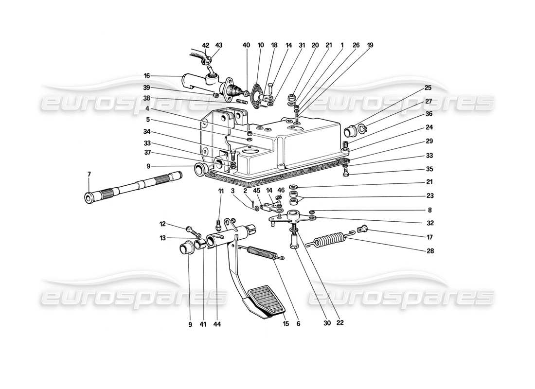 ferrari mondial 3.2 qv (1987) diagrama de pieza del control de liberación del embrague (para automóviles sin sistema antideslizante)