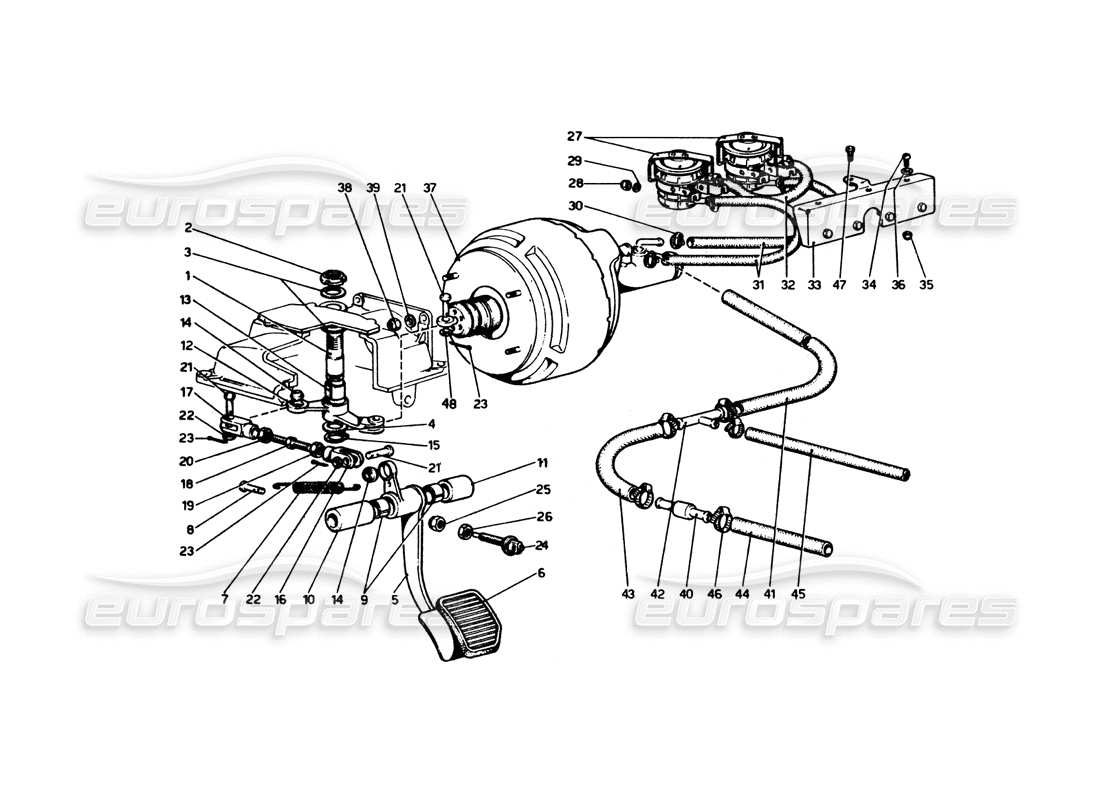 ferrari 365 gt4 berlinetta boxer diagrama de piezas del sistema hidráulico de frenos