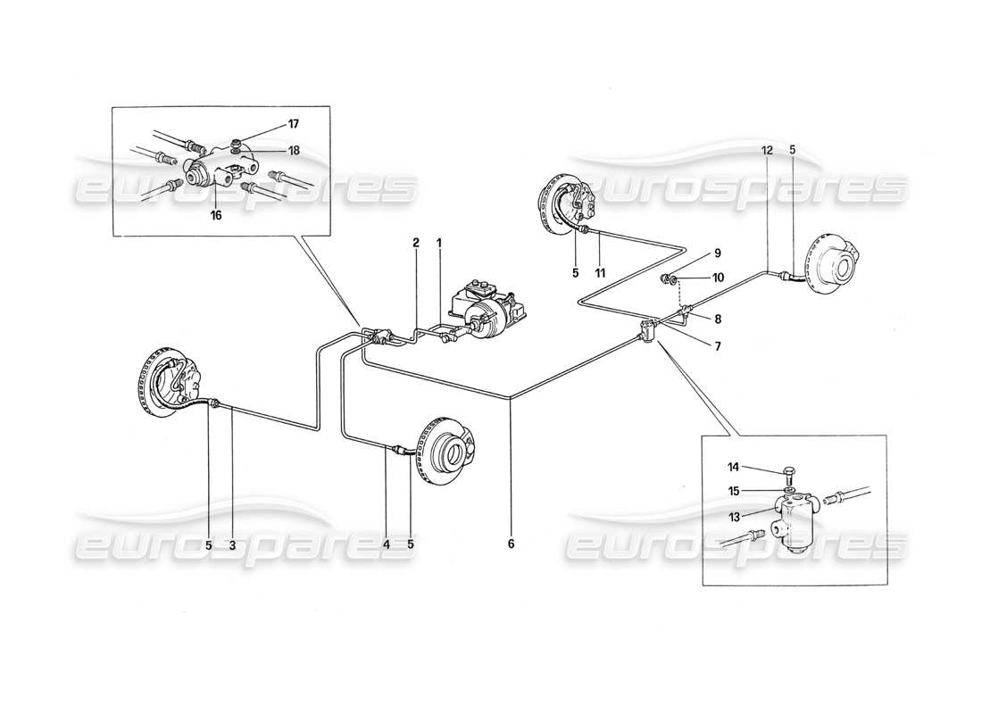 ferrari 288 gto diagrama de piezas del sistema de frenos