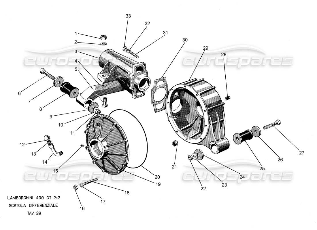 lamborghini 400 gt diagrama de piezas de la carcasa del diferencial