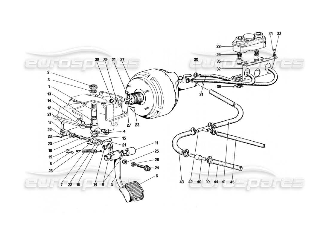 ferrari 512 bbi diagrama de piezas del sistema hidráulico de frenos