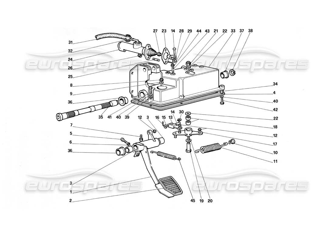 ferrari testarossa (1990) control de liberación del embrague diagrama de piezas
