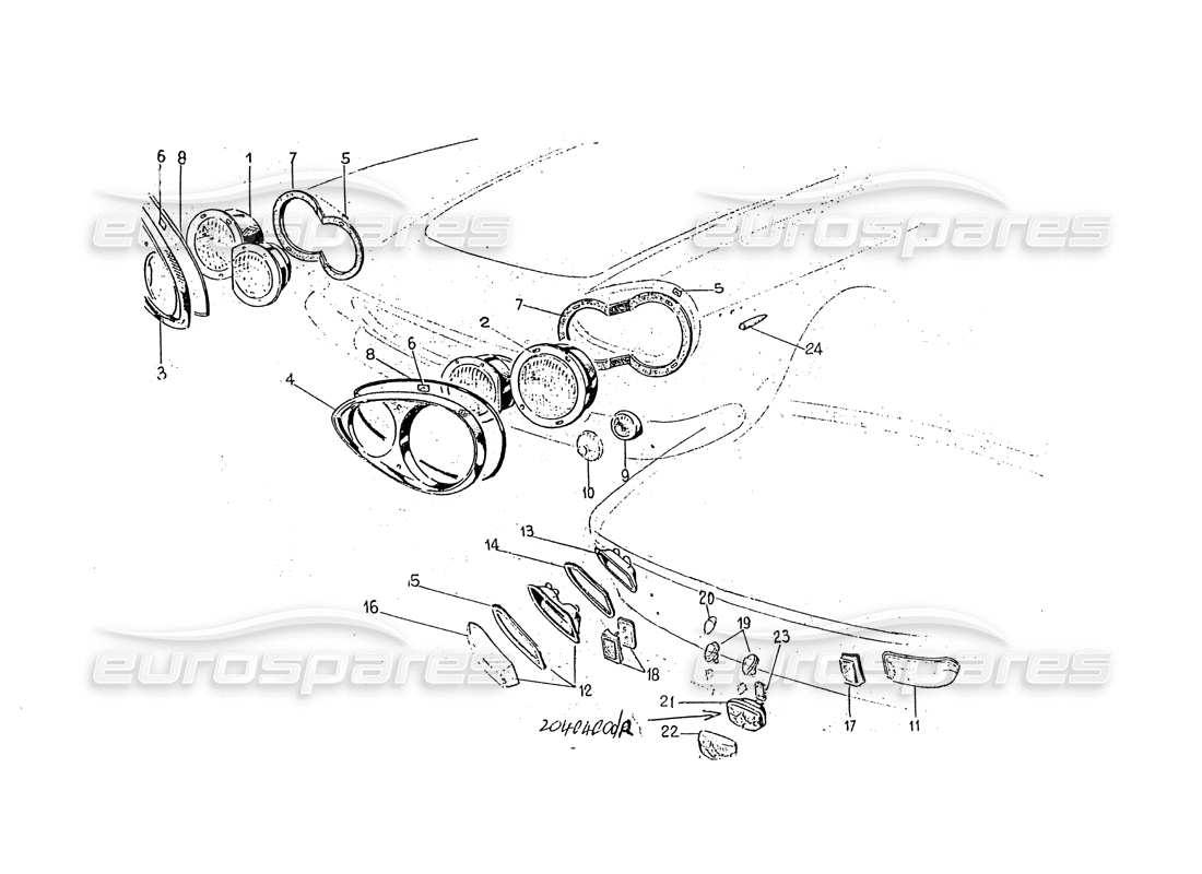 ferrari 330 gt 2+2 (coachwork) front & rear lights - series 1 part diagram