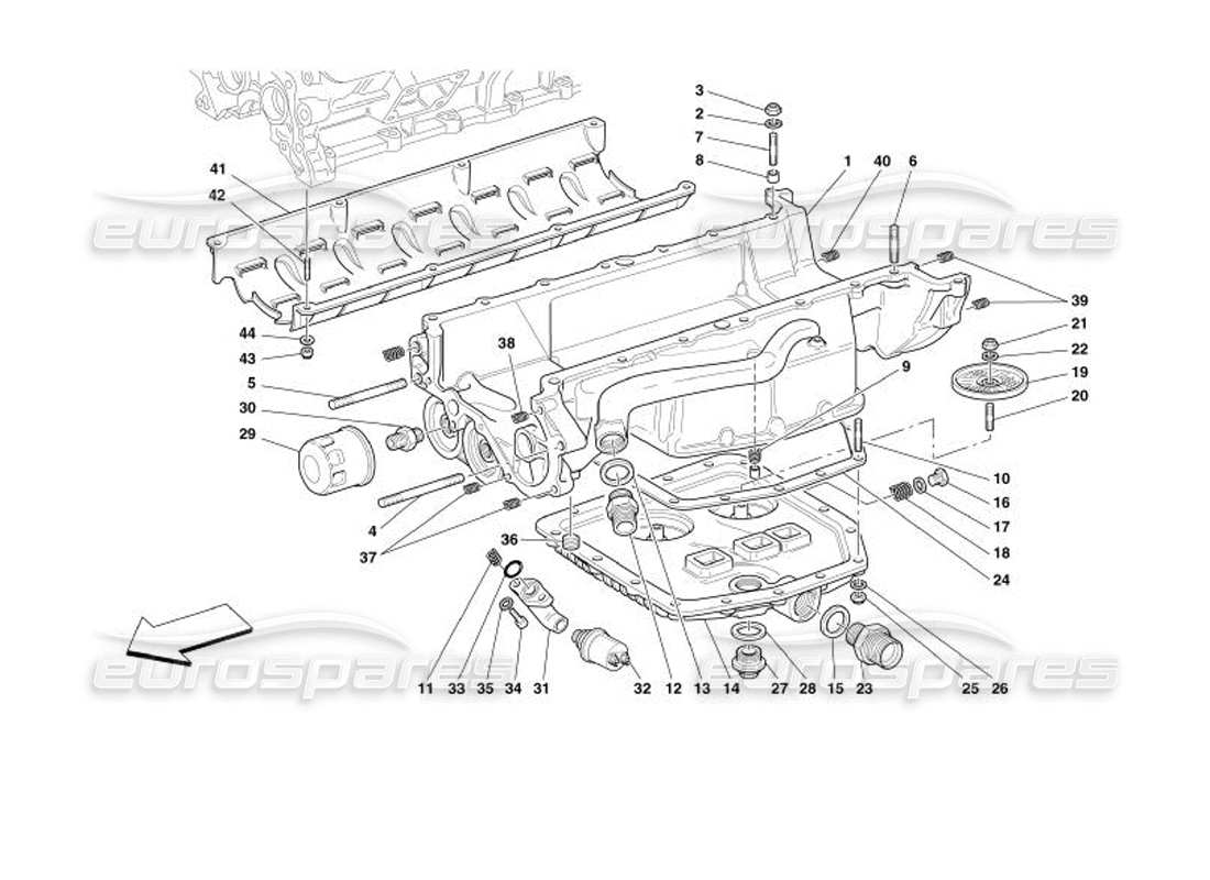 ferrari 575 superamerica lubricación: diagrama de piezas de filtros y cárteres de aceite