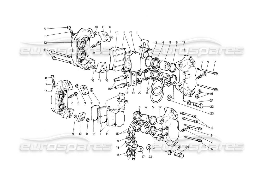 ferrari 512 bb pinzas para frenos delanteros y traseros diagrama de piezas