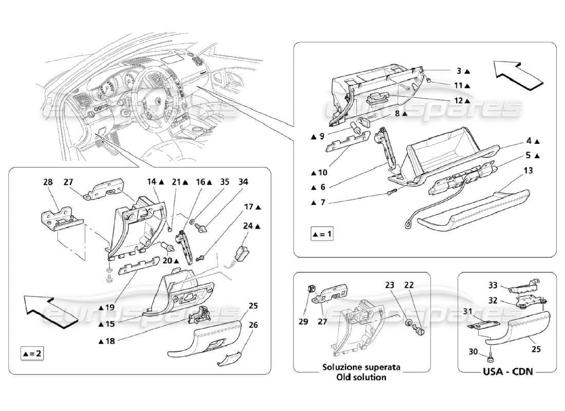 maserati qtp. (2006) 4.2 diagrama de piezas de los cajones del tablero