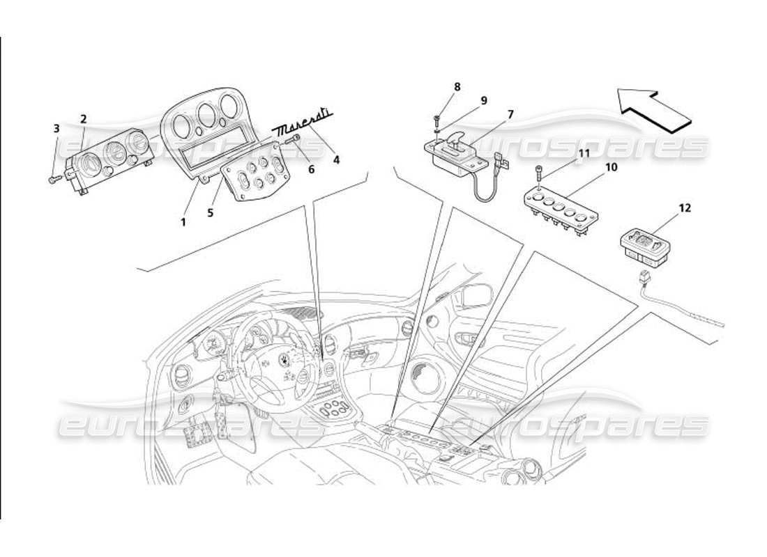 maserati 4200 gransport (2005) instrumentos de túnel diagrama de piezas