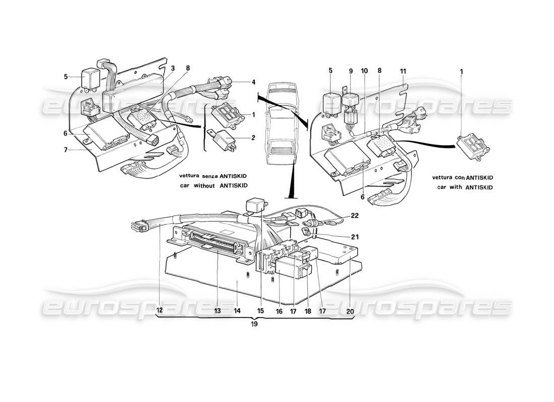 ferrari mondial 3.2 qv (1987) tableros eléctricos secundarios: ch88 diagrama de piezas excluidas
