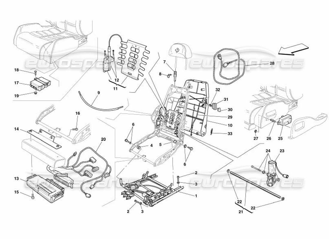 ferrari 575 superamerica asiento eléctrico - diagrama de piezas de guía y movimiento