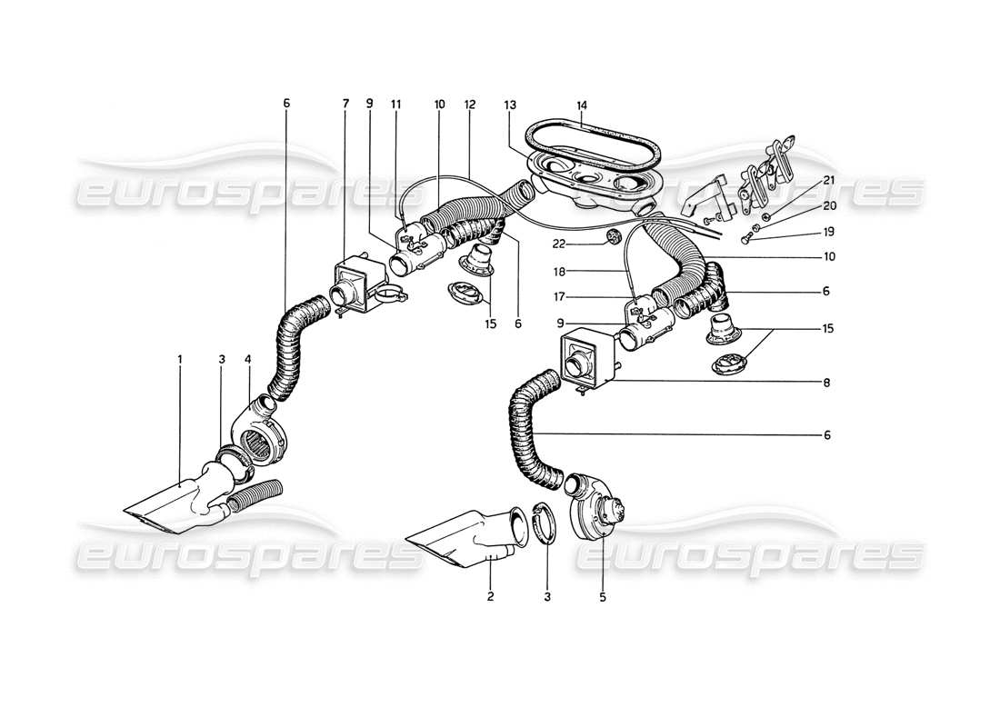 ferrari 208 gt4 dino (1975) sistema de calefacción diagrama de piezas