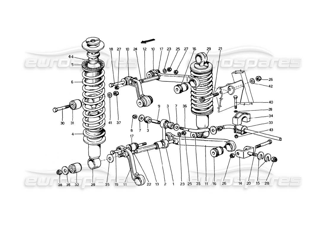 ferrari 365 gt4 berlinetta boxer suspensión trasera: horquillas y amortiguadores diagrama de piezas