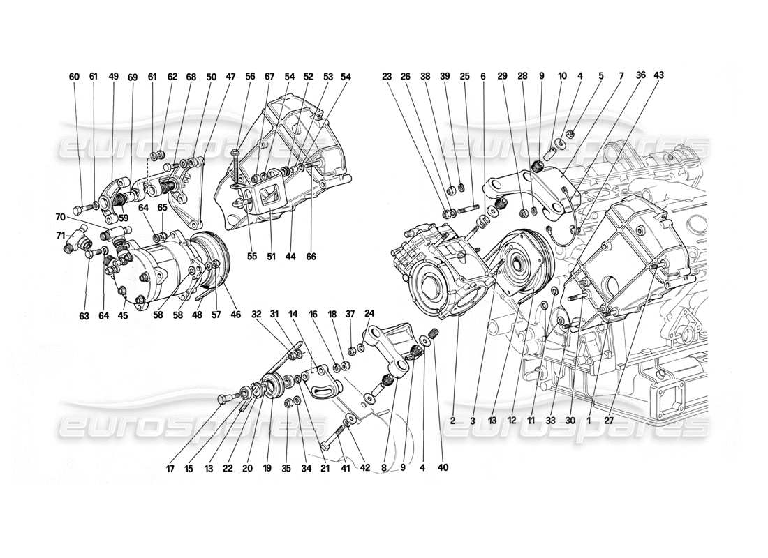 ferrari mondial 3.0 qv (1984) diagrama de piezas del compresor y controles del aire acondicionado
