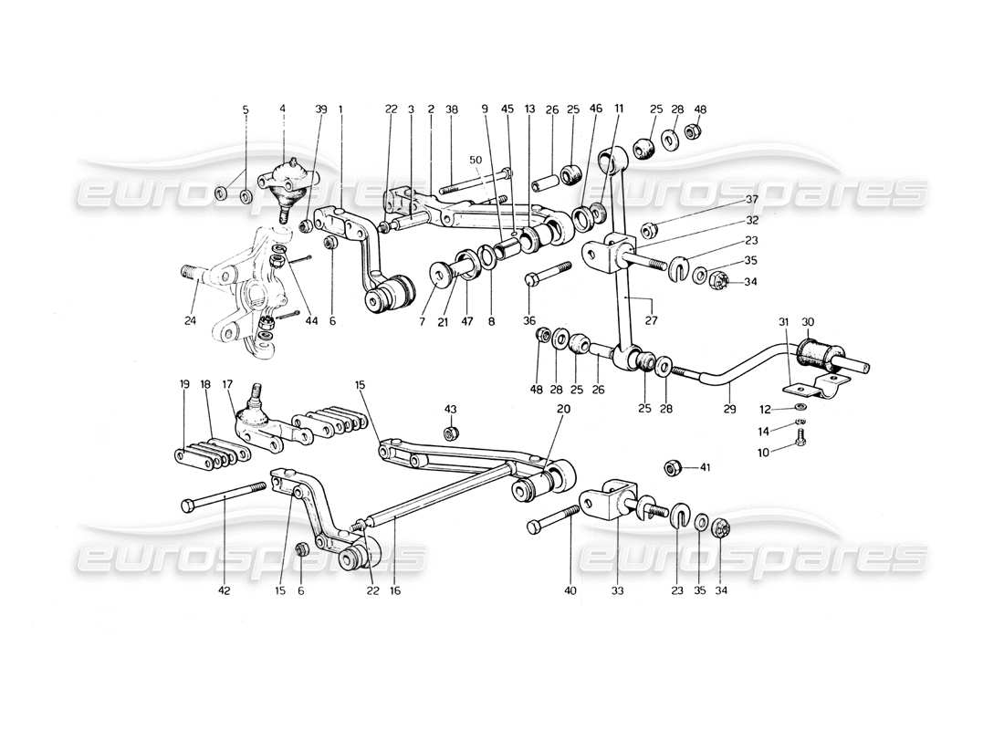 ferrari 400 gt (mechanical) suspensión delantera - diagrama de piezas de horquillas