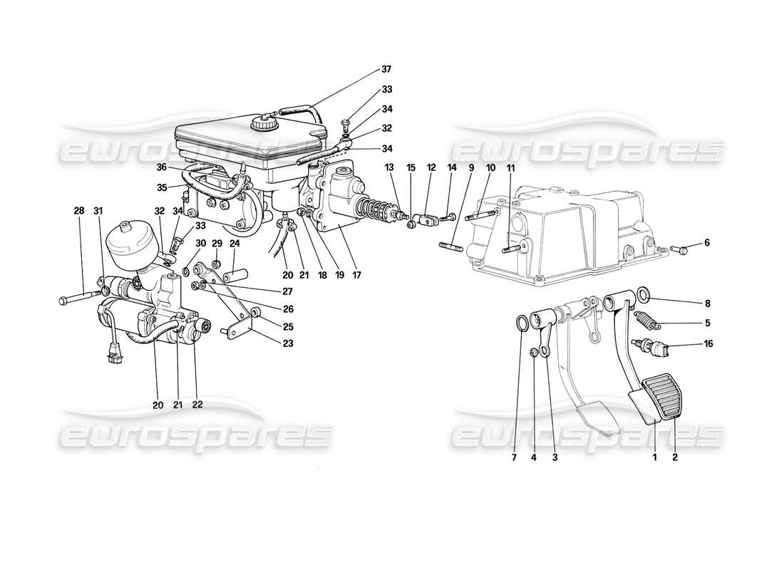 ferrari mondial 3.2 qv (1987) diagrama de piezas del sistema hidráulico de frenos (para automóviles con sistema antideslizante)