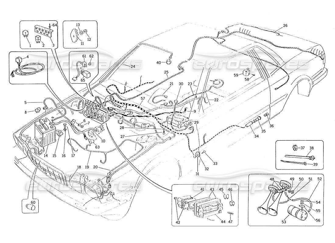 maserati karif 2.8 diagrama de piezas del mazo de cables y componentes eléctricos (vagones con dirección lh)