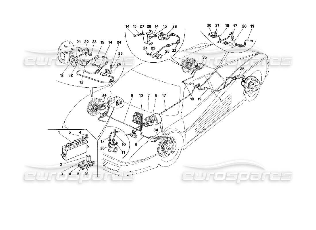 ferrari 512 tr braking system -valid for cars with abs- part diagram