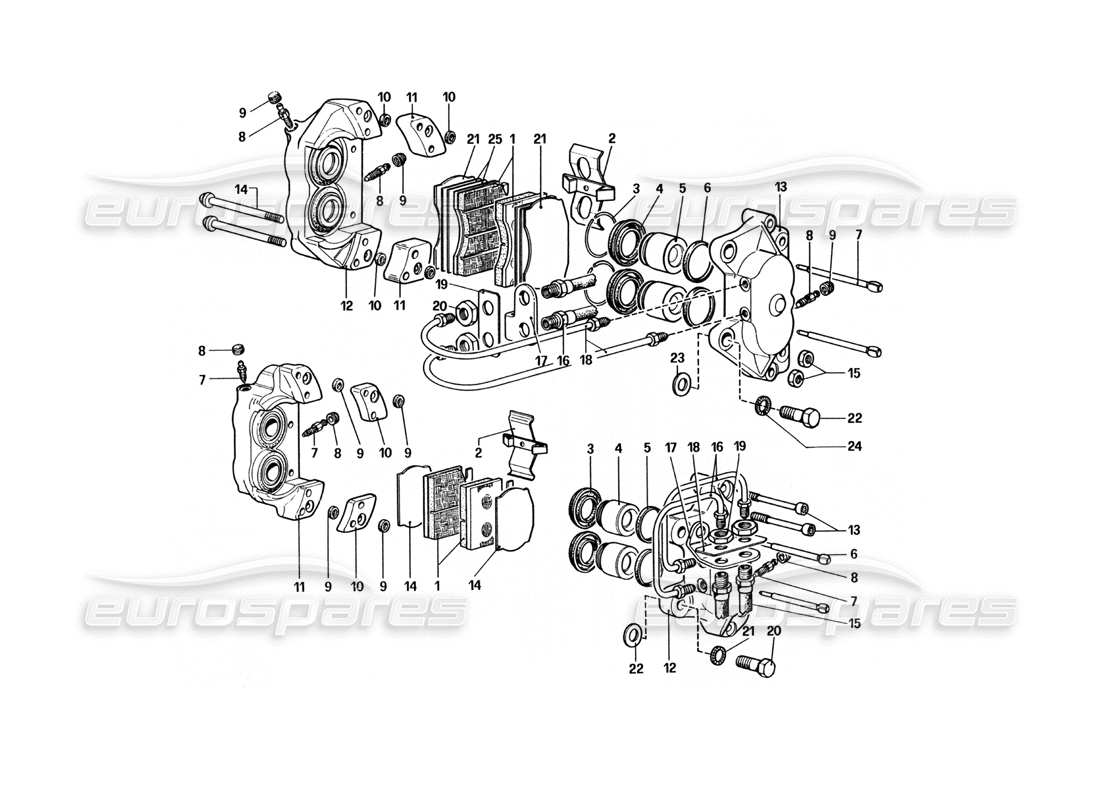 ferrari 400 gt (mechanical) diagrama de piezas de pinzas para frenos delanteros y traseros