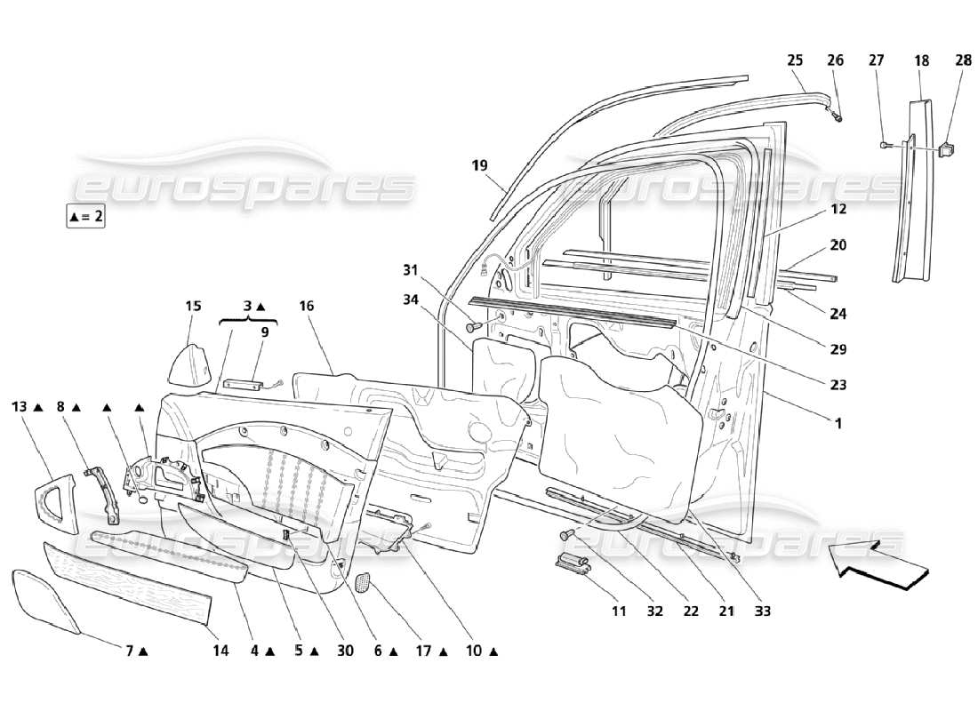 maserati qtp. (2006) 4.2 puertas delanteras: tapicería diagrama de piezas