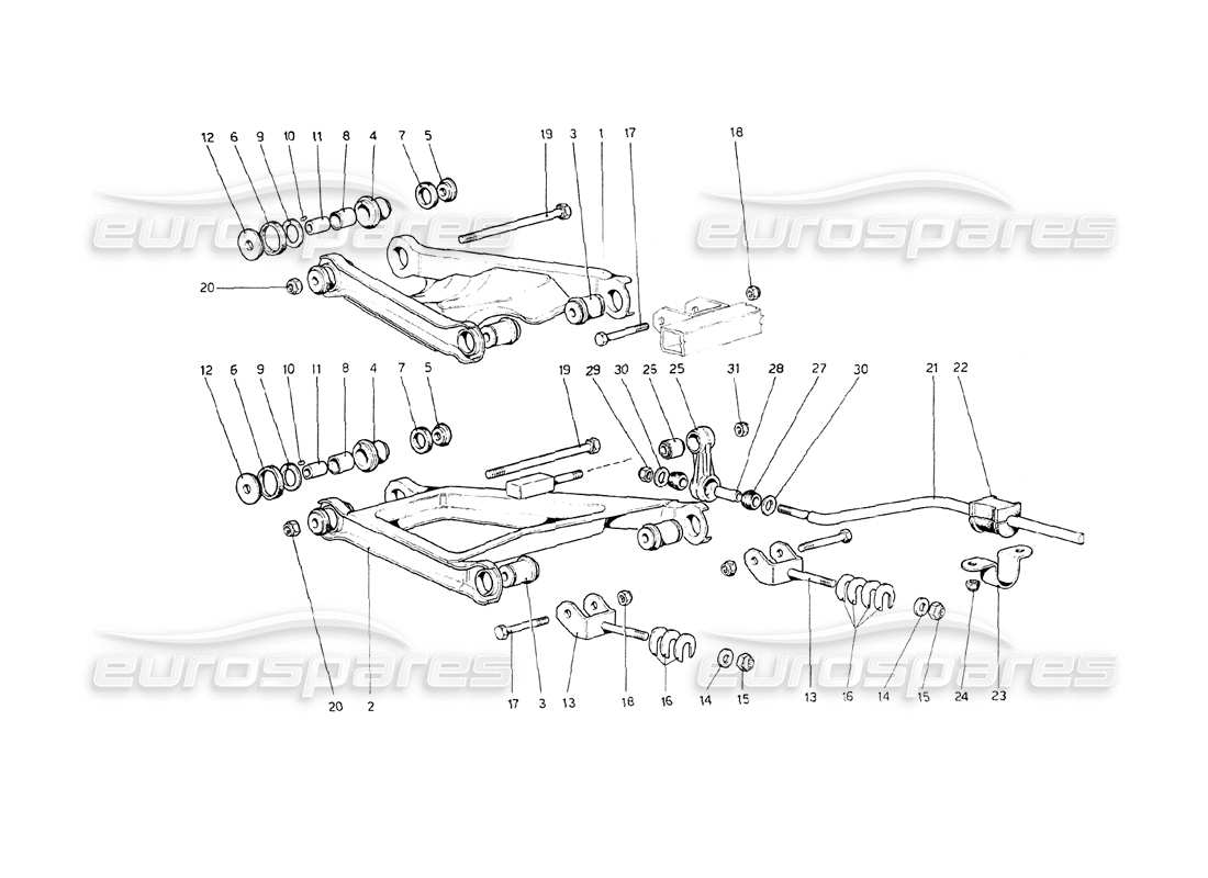 ferrari 208 gt4 dino (1975) suspensión trasera: horquillas diagrama de piezas