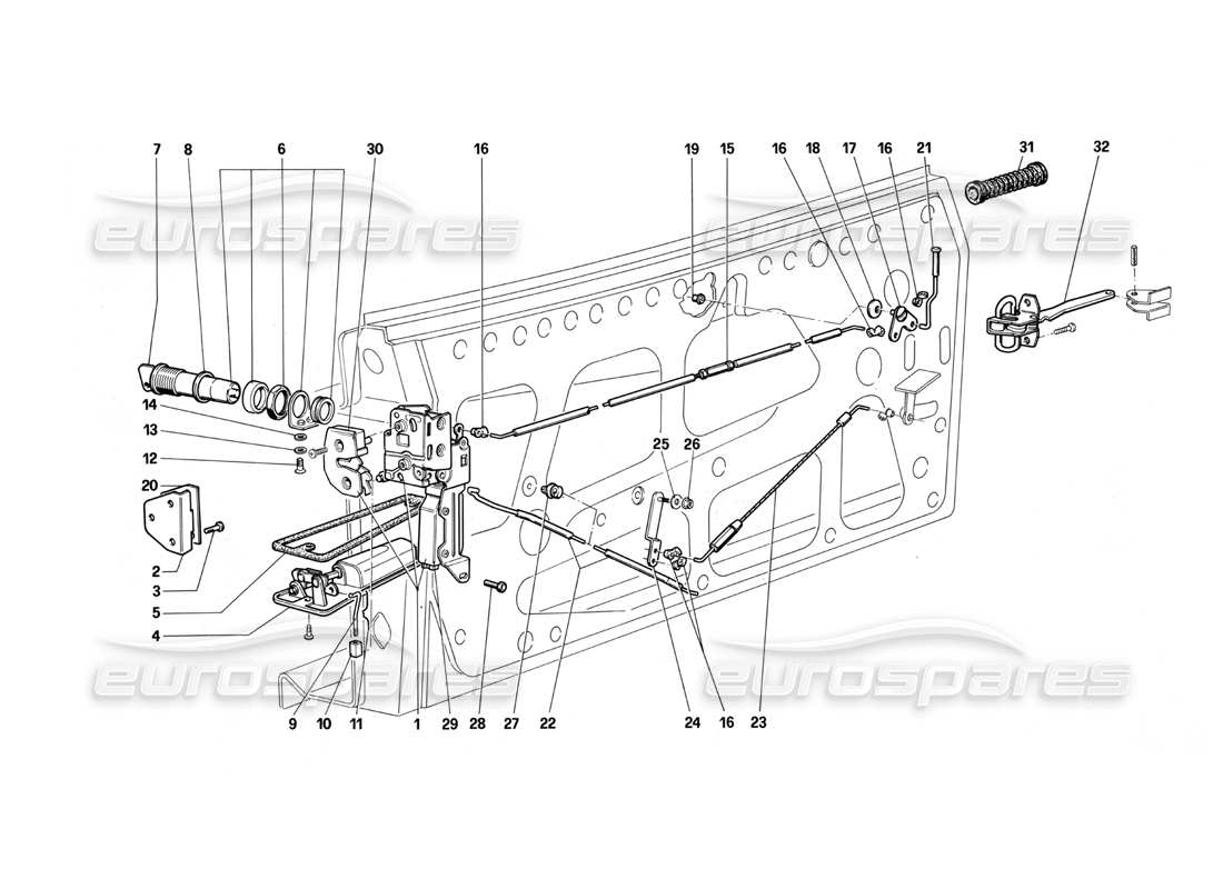 ferrari testarossa (1987) puerta - dispositivo de bloqueo diagrama de piezas