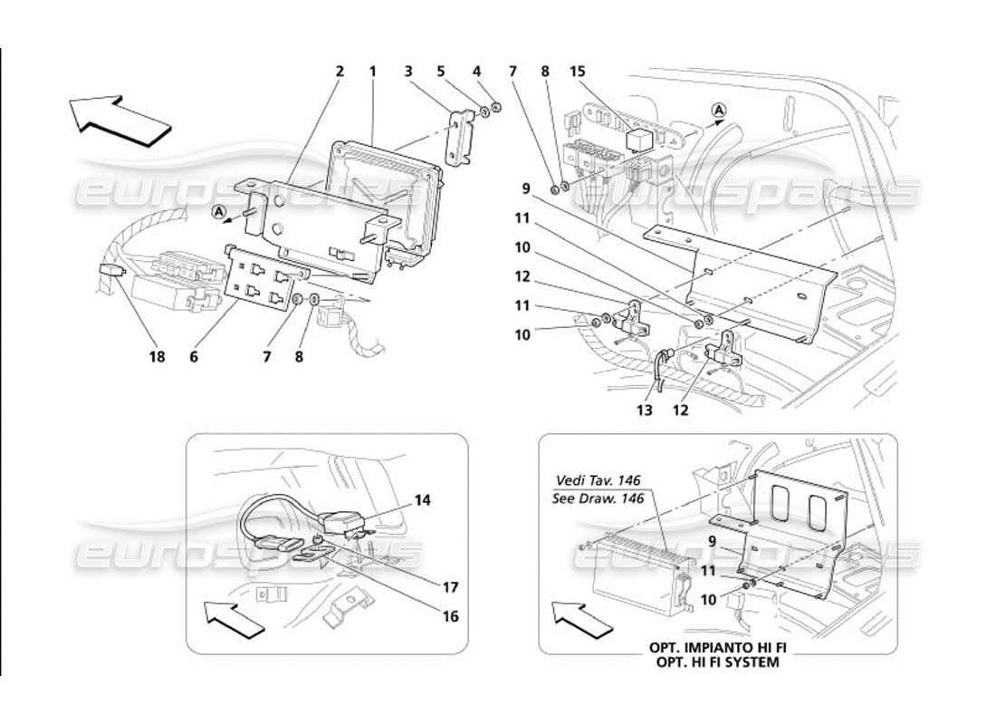 maserati 4200 gransport (2005) diagrama de piezas de las unidades de control y sensor del capó del maletero lateral derecho