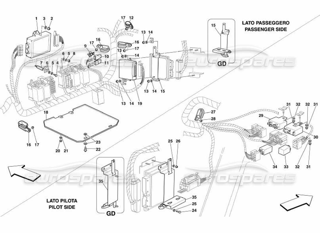 ferrari 575 superamerica diagrama de piezas de las estaciones de control del compartimiento de pasajeros delanteros