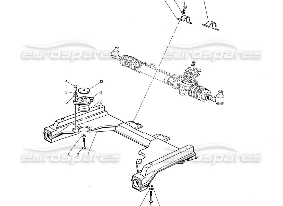 maserati 222 / 222e biturbo subchasis delantero y caja de dirección diagrama de piezas