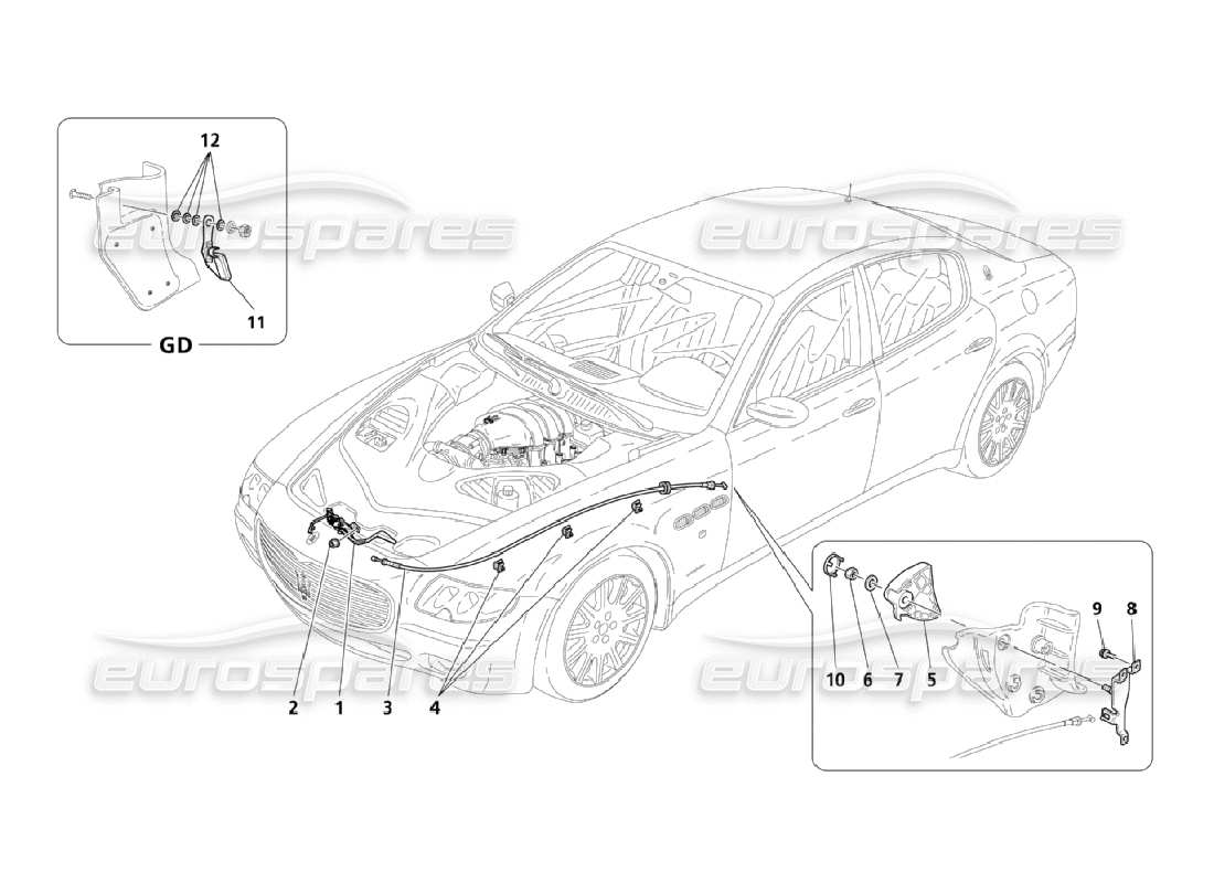 maserati qtp. (2006) 4.2 diagrama de piezas del dispositivo de apertura del capó delantero