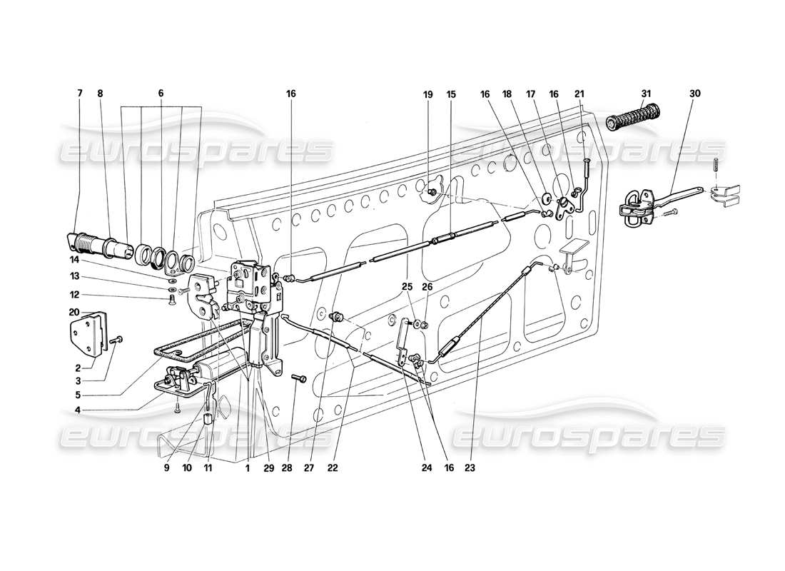 ferrari testarossa (1990) puerta - dispositivo de bloqueo diagrama de piezas