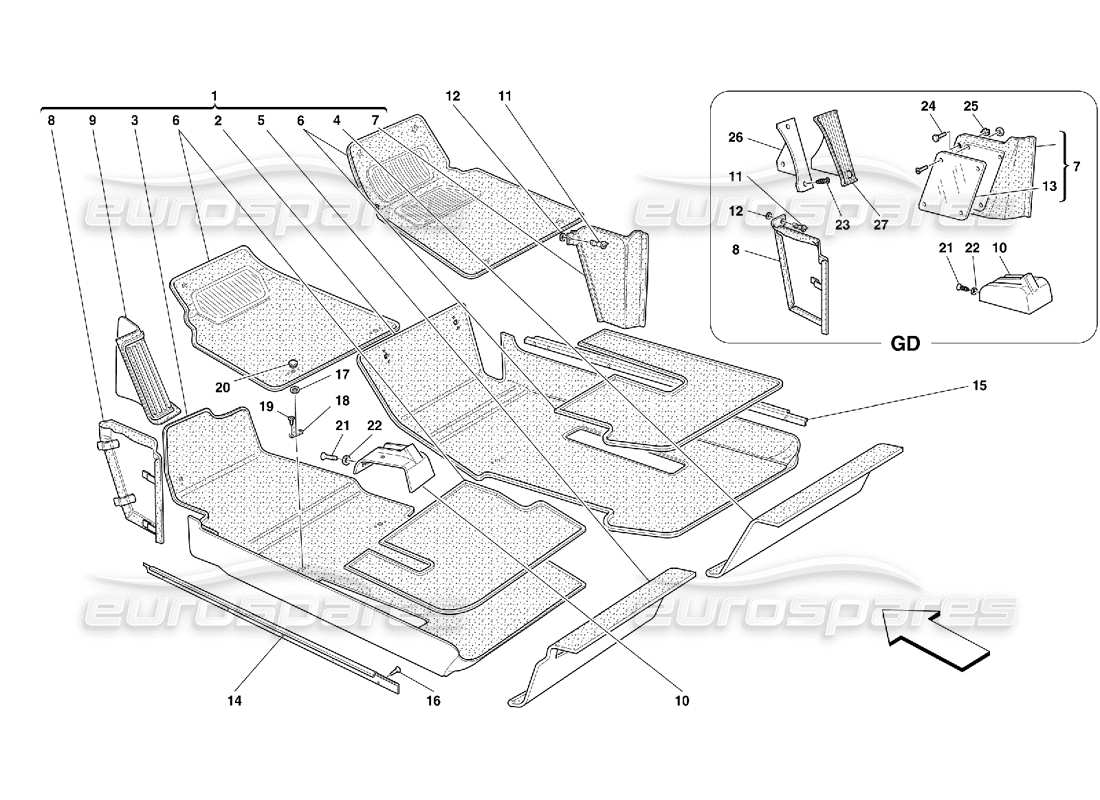 ferrari 456 gt/gta tapicerías y moquetas del habitáculo diagrama de piezas