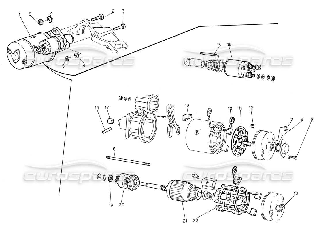 maserati 222 / 222e biturbo diagrama de piezas del motor de arranque marelli