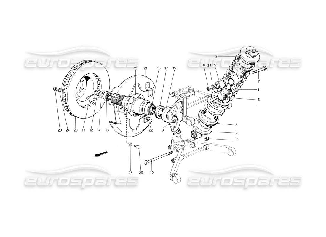 ferrari 365 gt4 berlinetta boxer suspensión delantera - diagrama de piezas del amortiguador