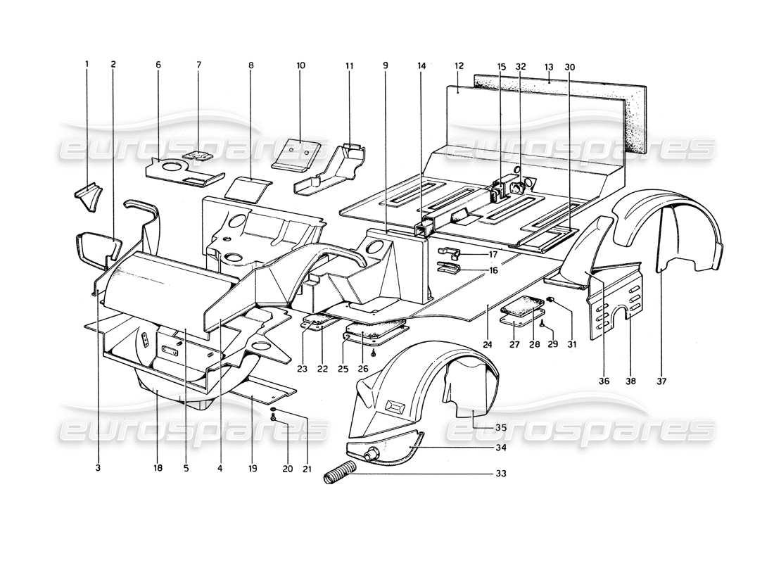 ferrari 365 gt4 berlinetta boxer carrocería - diagrama de piezas de elementos interiores