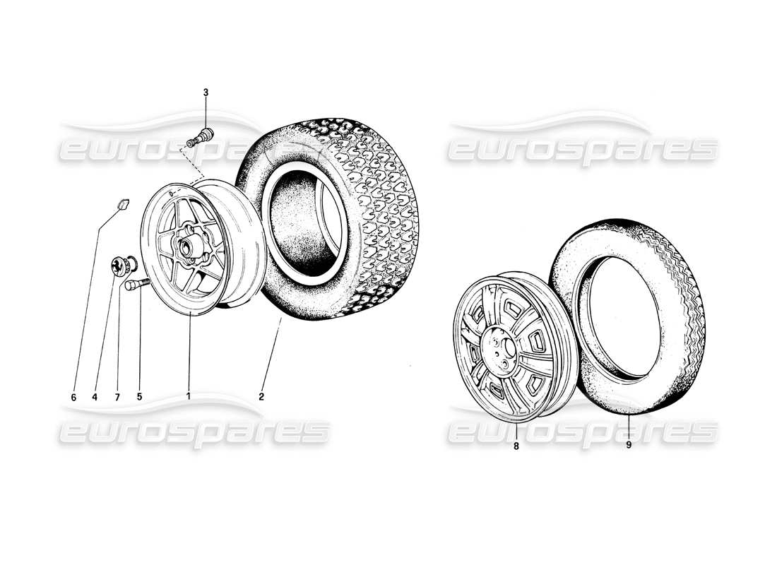 ferrari 308 quattrovalvole (1985) diagrama de piezas de ruedas