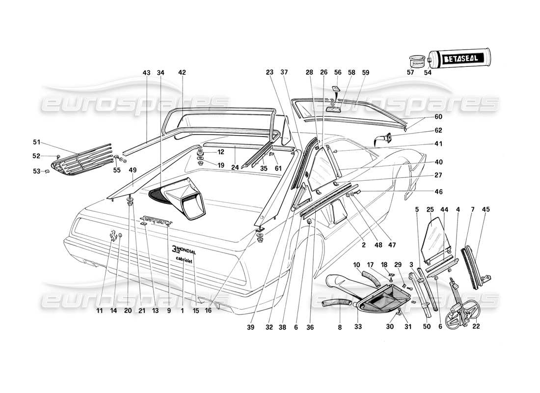 ferrari mondial 3.2 qv (1987) anteojos diagrama de piezas
