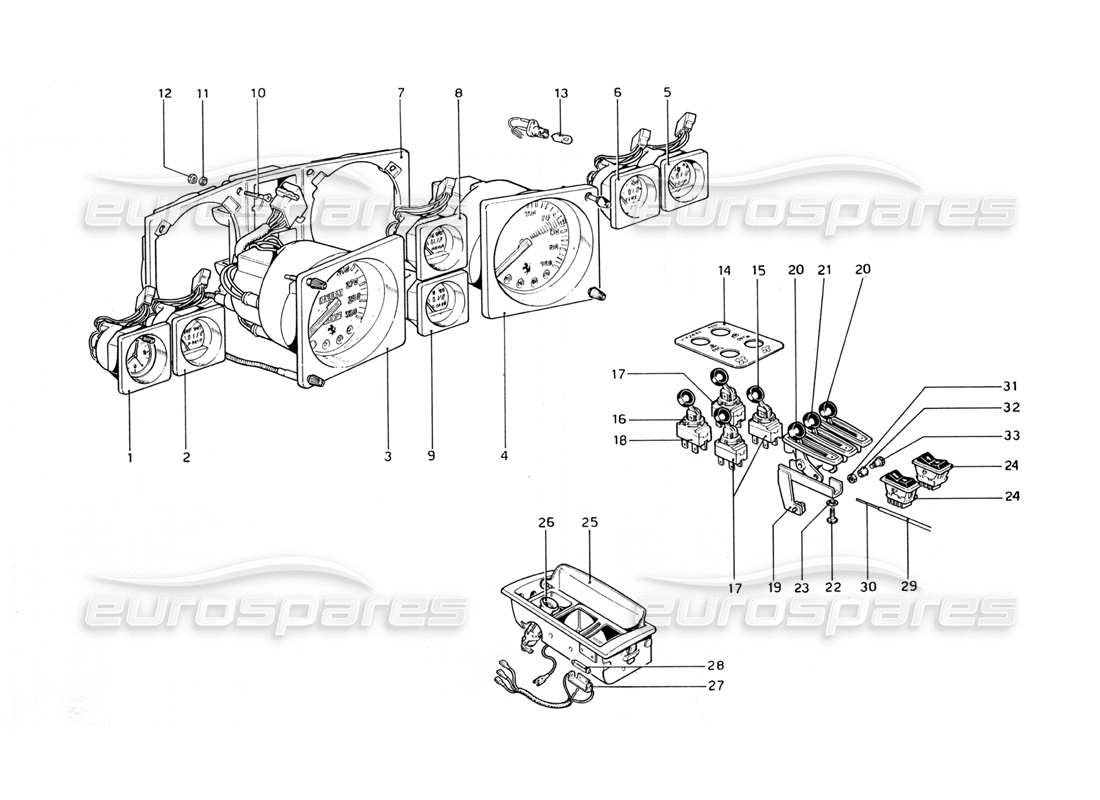 ferrari 365 gt4 berlinetta boxer diagrama de piezas de instrumentos y accesorios