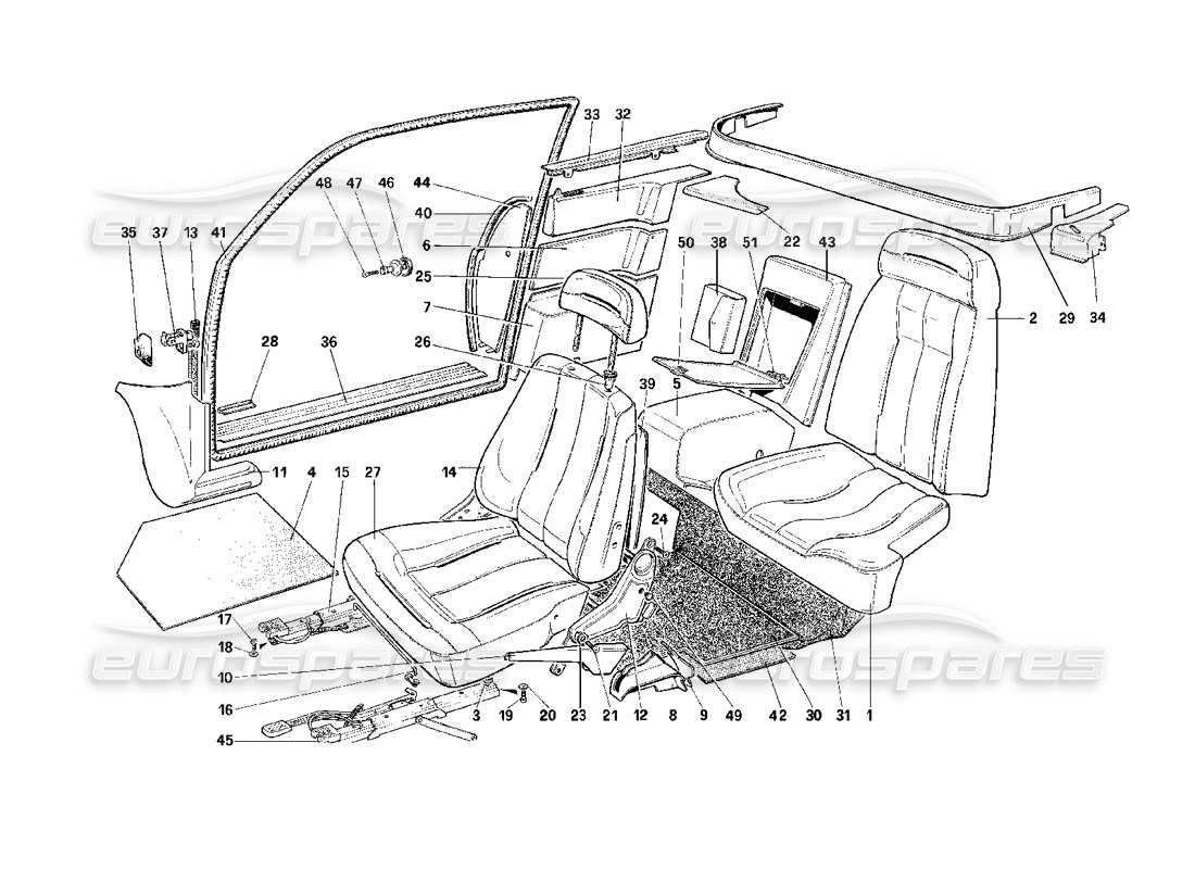 ferrari mondial 3.2 qv (1987) asientos: 3.2 mondial coupé diagrama de piezas