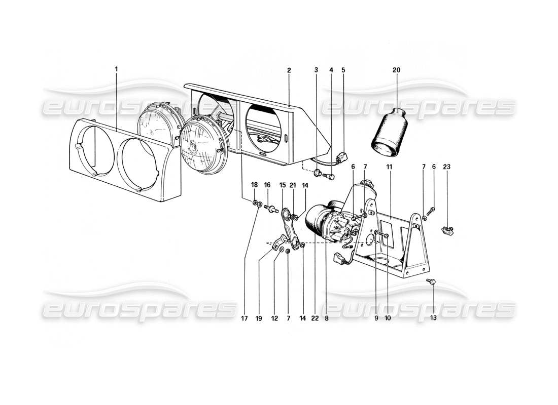 ferrari 512 bbi diagrama de piezas del dispositivo de elevación de faros