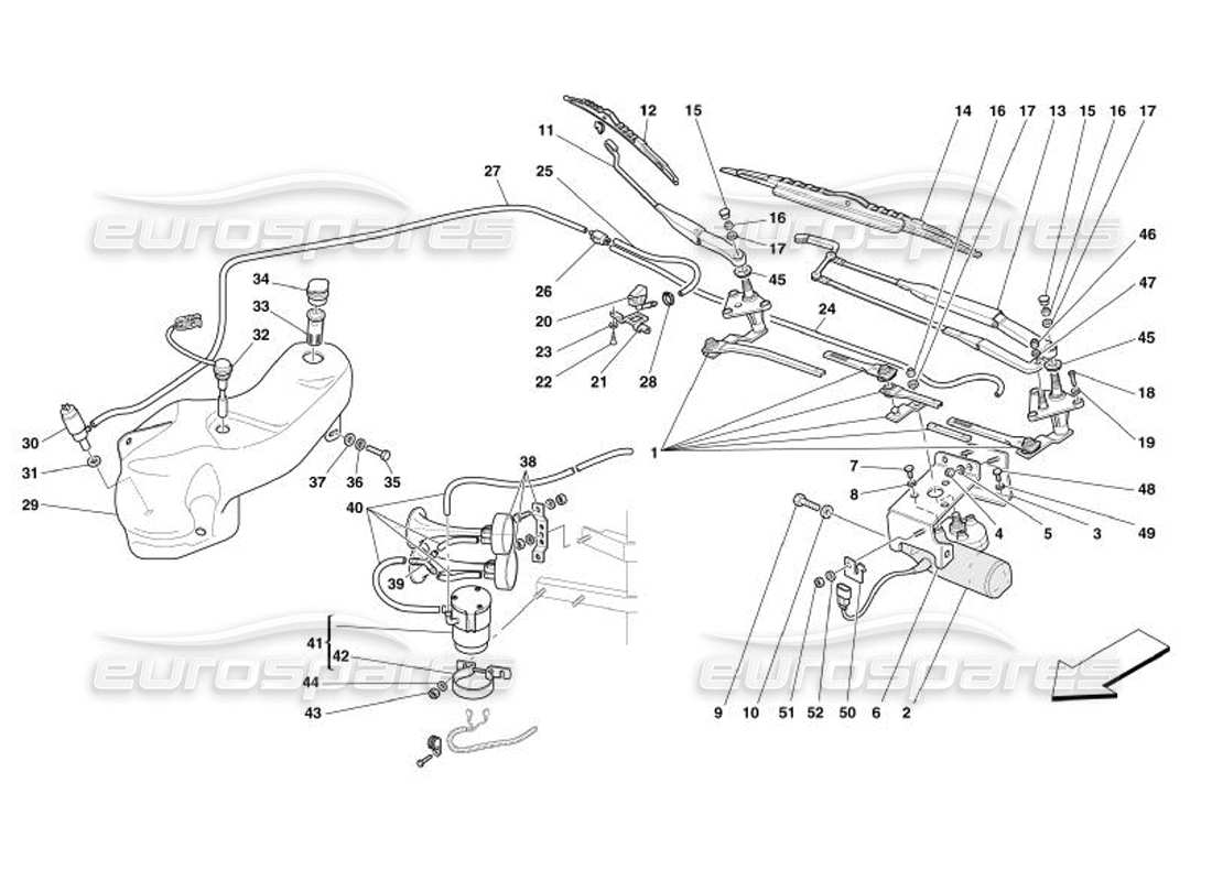 ferrari 575 superamerica limpiaparabrisas, arandela y bocina diagrama de piezas